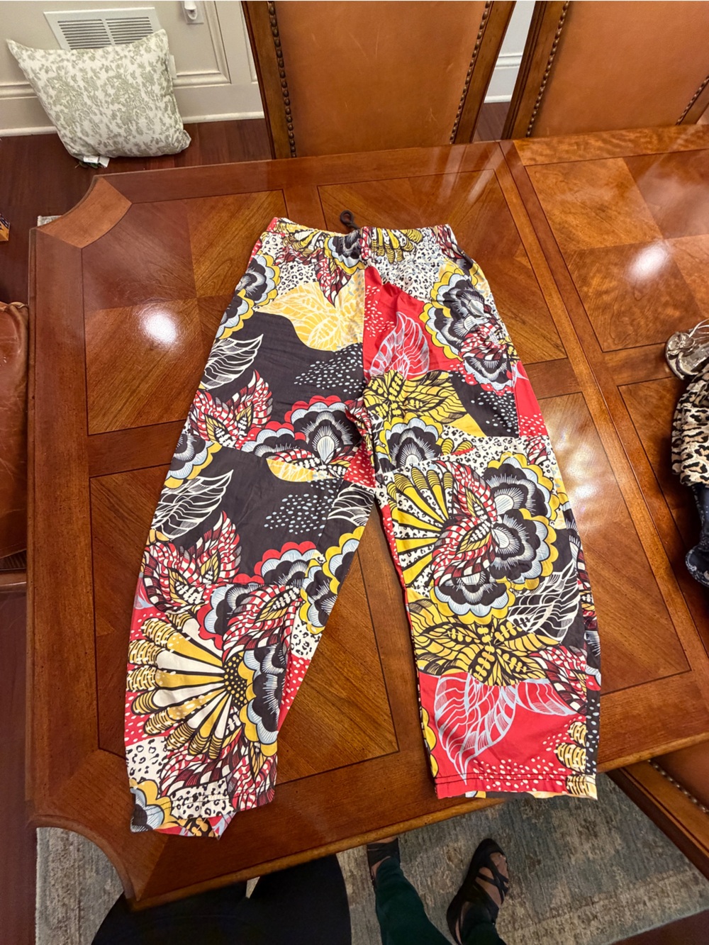Free People Bold Floral Print Wide-Leg Trousers in Red, Yellow, Black